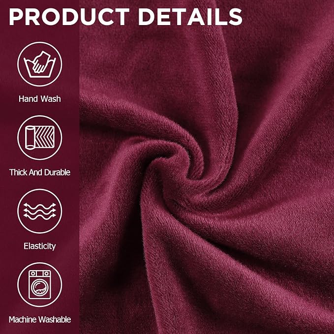 Peryiter 2 Pcs Couch and Loveseat Sofa Covers,Burgundy,Velvet | Armchair Covers for Living Room, Sofa Cushion Slipcover 2/3 Seater, Furniture Protector, Polyester and Spandex, Washable