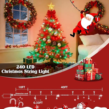 88FT 240LED Extra-Long Connectable String Lights Indoor Outdoor Clear Wire, Red&Green Christmas String Lights, Plug in Twinkle Fairy Light with Timer for Wedding Patio Tree Yard Christmas Decorations