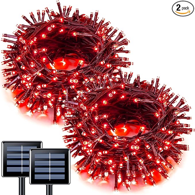 JMEXSUSS 2 Pack Solar String Lights Outdoor Waterproof, Total 66 FT 200 LED Solar Christmas Lights Outdoor, Twinkle Light for Christmas Tree Outside Garden Yard Xmas Decor, Red