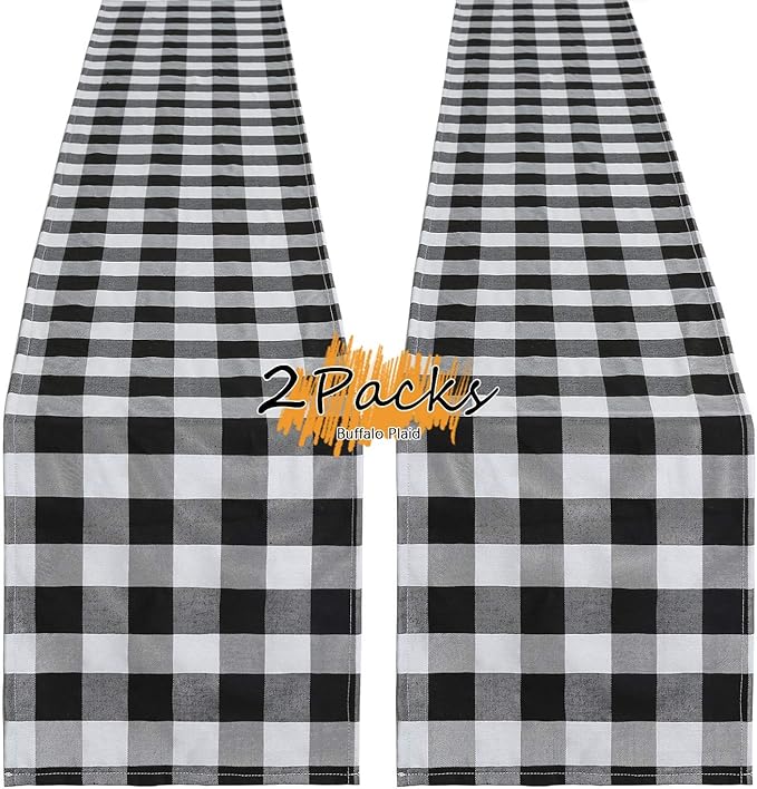 Plaid Table Runner for Christmas Decorations 2Packs 13x108Inch Black White Table Runner Buffalo Plaid Table Runners for Halloween Holiday Decor Xmas Checked Table Runners