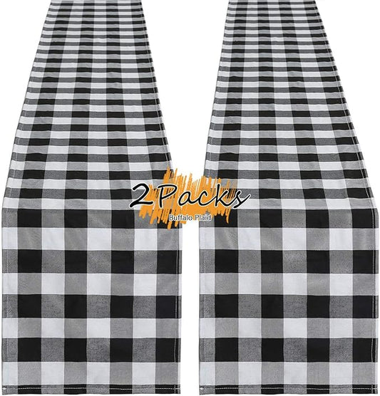 Plaid Table Runner for Christmas Decorations 2Packs 13x108Inch Black White Table Runner Buffalo Plaid Table Runners for Halloween Holiday Decor Xmas Checked Table Runners