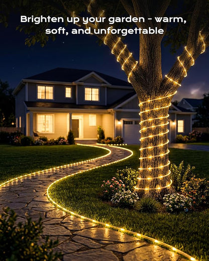 Brightown Solar Rope Lights, 2 Pack Total 78FT 200LED Warm White Solar String Lights Outdoor, IP65 Waterproof Solar Powered Fairy Lights with 8 Lighting Modes for Yard Garden Patio Tree Decoration