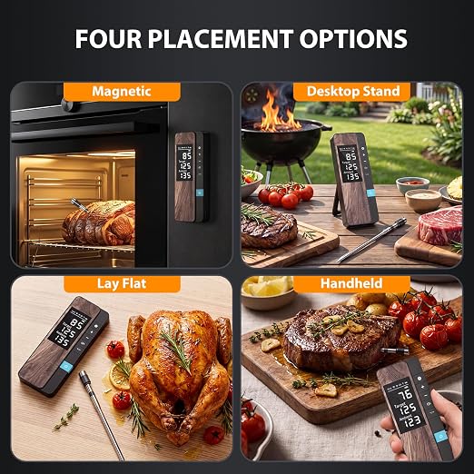 Wireless Meat Thermometer Digital, 1 Probe Bluetooth Thermometer | Smart App & Standalone Display Base, NIST ±0.5°F, Instant Read LCD, BBQ Smoker Grill Oven, Brisket Steak Turkey Pork