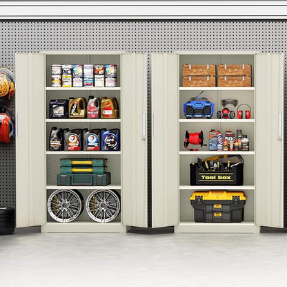 Incbruce 72” Metal Storage Cabinet, Locking Steel Storage Cabinets with 2 Doors and 4 Adjustable Shelves, Tall Lockable Tool Storages for Garage, Home, Office (Grey)