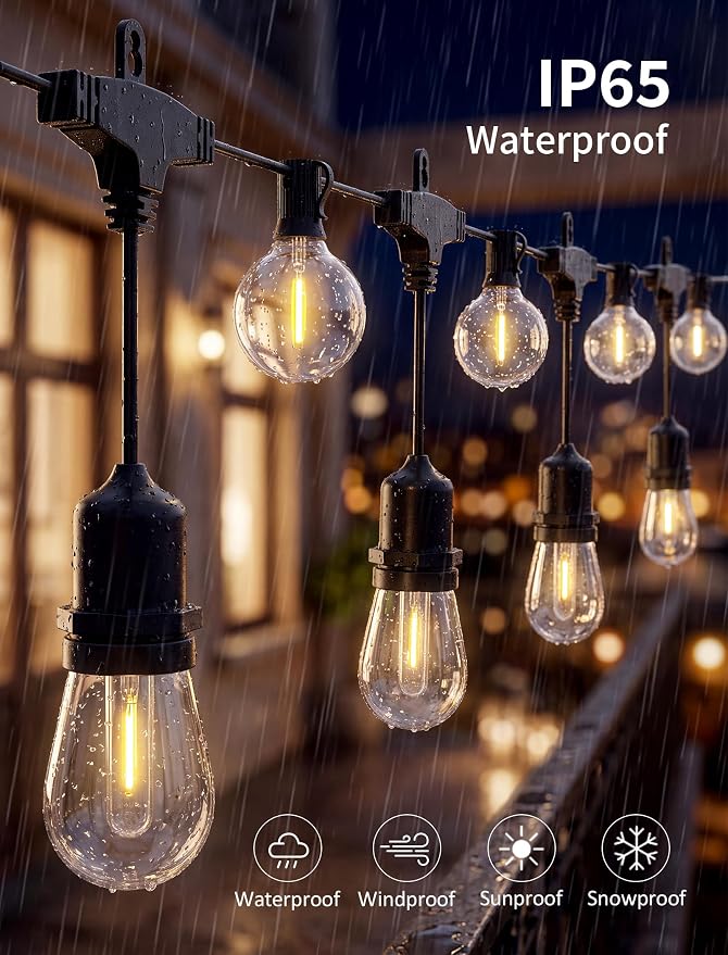 30FT LED Outdoor String Lights for Patio with 18+1L Shatterproof Bulbs | UL Certified, IP65, Connectable Plug in Hanging Lights for Outdoor Backyard, Deck, Gazebo, Balcony, Camping, Party