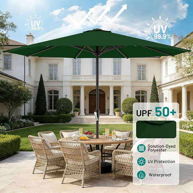 AreShark 12 FT Patio Umbrella for Outdoor, Outdoor Table Umbrella with Crank, Outdoor Patio Umbrellas with 8 Sturdy Ribs, Patio Umbrellas for Market, Garden, Pool (Dark Green)