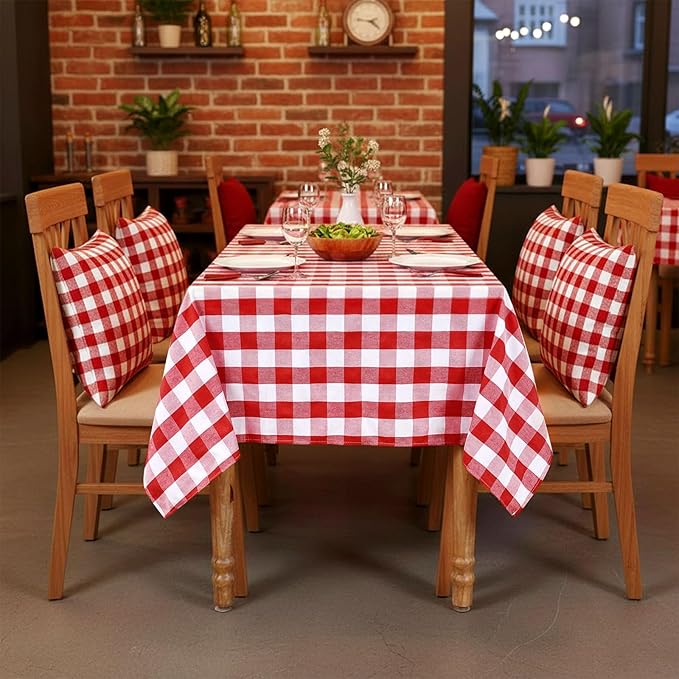 B-COOL Red Plaid Tablecloth Gingham Fabric: Checkered Tablecloths Overlays 56x84 Inches Red and White Valentines Day Picnic Desk Covers for Rectangle Table