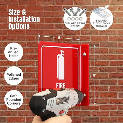SmartSign (4-Pack) Fire Extinguisher Projecting Sign - 6" x 6", Two-Sided Wall Mount Polished Acrylic Hallway Sign with Down Arrow, White on Red