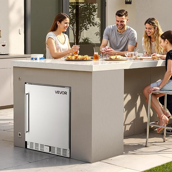 VEVOR 24-Inch Indoor/Outdoor Beverage Refrigerator, 150 QT Freestanding or Undercounter Beverage Fridge, 180 Cans Built-in Beer Fridge with Stainless Steel Body for Residential Home Bar Commercial Use
