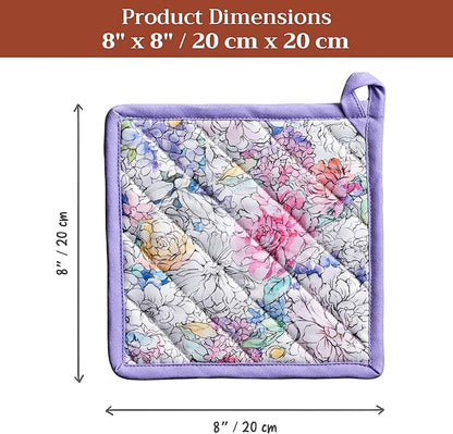 Maison d' Hermine Pot Holders 100% Cotton Heat Resistant Potholders 8" x 8" Hot Pads with Loop BBQ Cooking Baking Hotel Farmhouse Kitchen Handling Hot Pans Spring Summer (Pack of 1, Floral Love)