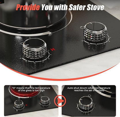 2 Burner Electric Cooktop 110V 2000W Countertop or Built-in | 12 Inch Plug in Two Burner Electric Stove 120V Portable, Knob Control, 9 Power Levels and Overheat Protection, Silver Knob