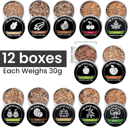 Wood Chips Easter Gift - 12 Flavor Natural Artisan Pack | Premium Smoking Chips for Cocktail Smoker Gun | Professional Bar Accessories for Whiskey Bourbon Dad Husband