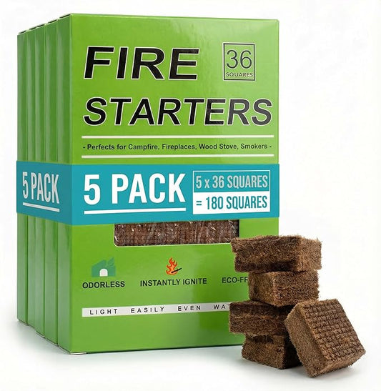 Natural Fire Starter Cubes: Premium Fire Starters Squares - Quick Ignition Odorless Firestarter Blocks for Grills Campfire Fireplaces BBQ Outdoor Firepits & Wood Stoves - 180 pcs