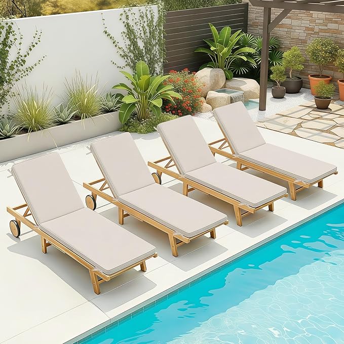 Fabuday Chaise Lounge Chair Cushions for Outdoor Furniture - 72 x 21 x 3 Inch Waterproof Patio Pool Sunbrella Lounger Pads Replacement with Removable Cover, Beige
