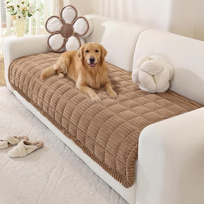 OstepDecor Couch Cover for Dogs, Washable Non Slip Sofa Cover for Pets | Soft Couch Covers for Sofa, Loveseat and Sectional, Furniture Protector Against Pet Hair & Dirt (35.4" x 70.9", Brown)