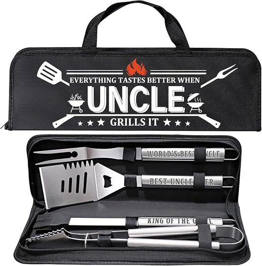 Uncle Gifts from Nephew, Gifts for Uncle Christmas, Grilling Accessories, Heavy Duty Stainless Steel Grill Set BBQ Grill Tools for Outdoor Grill with Aluminum Case, Camping Grill Utensils Set