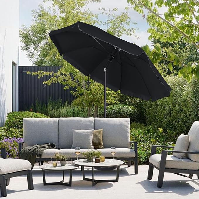 Blissun 6.5ft Patio Umbrella with Push Button Tilt & Height Adjustable, UV50+ Sun Protection with Sturdy Fiberglass Ribs & Iron Pole, Market Umbrella for Outdoor Table Garden Backyard Beach