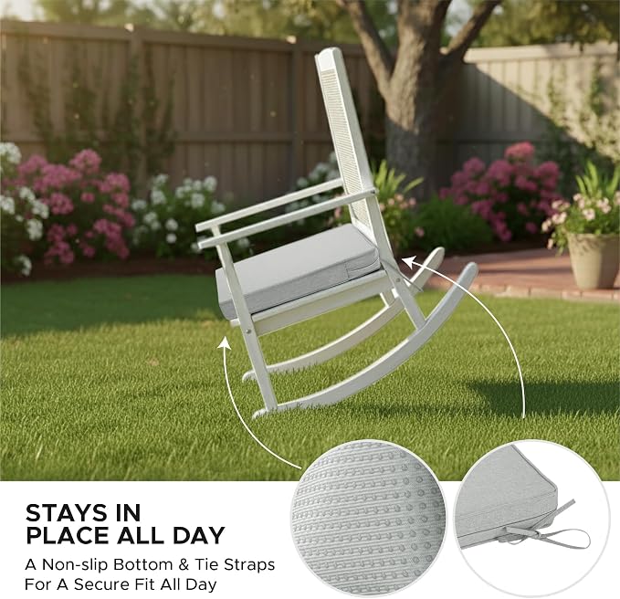 Outdoor Chair Cushions, Set of 4, 18 x 18 Inch, Light Grey | Water-Resistant, Fade-Resistant, Patio Square Seat Replacement with Ties Zipper, Removable Cover, Non-Slip Bottom