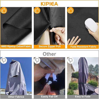 Patio Umbrella Cover for 7'-11.5' Offset Umbrella, Upgraded 600D Heavy Duty Outdoor Umbrella Covers with Support Pole and Zipper