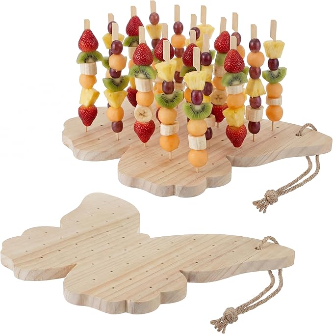 Vesici 2 Pcs Skewer Holder with 100 Pcs 5.9" Cocktail Pick, 98 Holes Fruit Kabobs Appetizer Food Pick Stand and Display Serving Holder for Wedding Party Buffet Catering Event Favor(Butterfly)