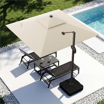 10x10FT Cantilever Outdoor Patio Umbrellas，Double Top Large Square Umbrella Heavy Duty 360°Rotation Offset Outdoor Sun Shade Umbrella for Garden Deck Pool Backyard Patio, Beige