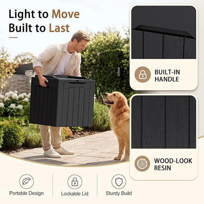 JUMMICO 31 Gallon Resin Deck Box Waterproof Indoor Outdoor Storage Boxes for Patio Furniture Cushions and Garden Tools (Black)