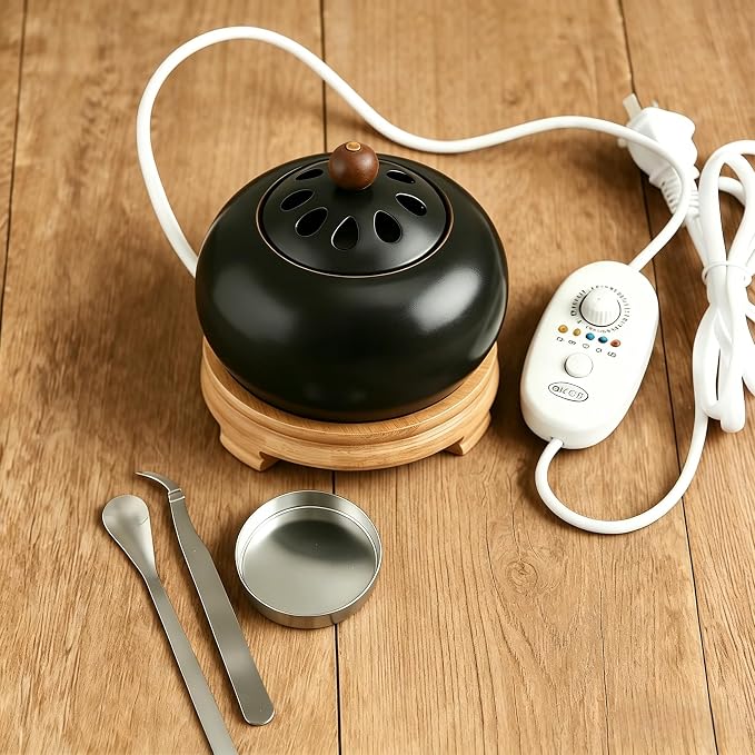 Electric Resin Burner with Timer, Ceramic Electric Incense Burner, Burner Censer 110V for Home Porch, Patio, Garden, Office, Yoga, Living Room, Meditation Room (Black)