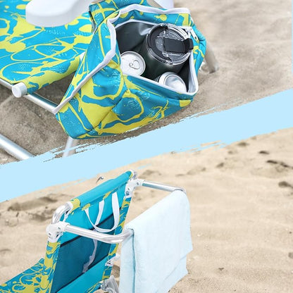 Old Bahama Bay Backpack Beach Chair 2 Pack, Aluminum Lightweight Reclining 5-Position Lounge Chair for Adults Heavy Duty Support 400 LBS Portable Folding with Cooler Bag Camping Chair for Sand Outdoor