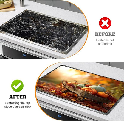 Multi-Design Stove Cover for Glass/Electric Stoves - 3-in-1 Heat-Resistant Protector Mat, Non-Slip Drying Rack 28"x20"