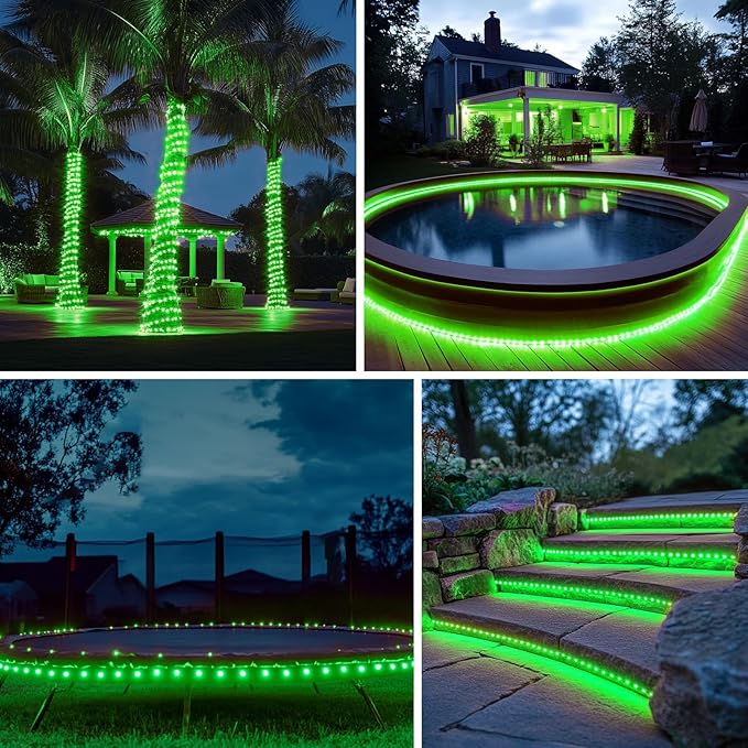 LairtPOW Solar Rope Lights, 39FT 100LEDs Outdoor Solar Strip Lights,IP65 Waterproof Outdoor Led String Lights with 8 Lighting Modes for Garden Yard Christmas Holiday Palm Tree Decoration (Green)