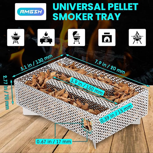 12 Hours Pellet Smoker Tray Box, 5”×8”, like Smoke Tube for Pellet Smoker, for Hot & Cold Smoking Meat, Fish, Cheese, and Pork, compatible with Any Grill or Smoker