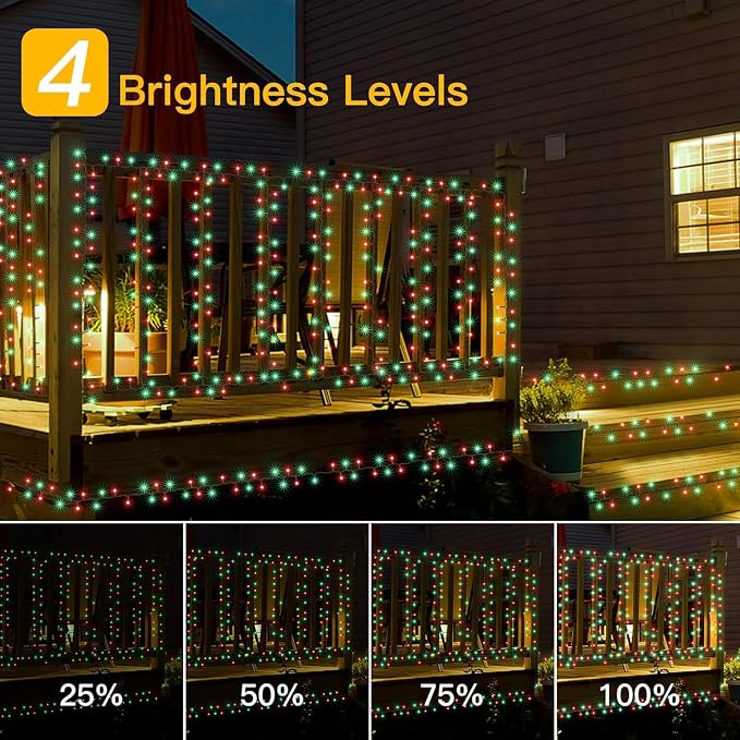 12 Modes Outdoor String Lights with Dusk to Dawn,174ft 500 LED Plug in Christmas Lights Remote Memory,Dimmable Waterproof Fairy Lights for Outside Timer Garden Party(Red&Green)