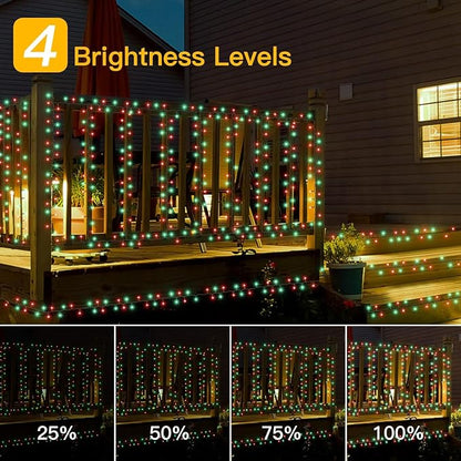 12 Modes Outdoor String Lights with Dusk to Dawn,174ft 500 LED Plug in Christmas Lights Remote Memory,Dimmable Waterproof Fairy Lights for Outside Timer Garden Party(Red&Green)