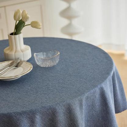 Decorelia Waterproof Round Tablecloth for Round Dining Table, Decorative Rustic Soft Wipeable Table Cloths Cover Indoor Outdoor Use for Holiday,Wedding, Kitchen (70 Inch,Round (4-6 Seats),Denim Blue)