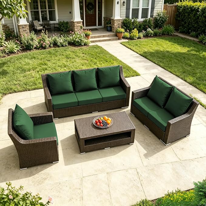 Patio Cushions for Outdoor Furniture, 24x24 Outdoor Couch Cushions, Waterproof & Fade-Resistant Patio Chair Cushions with Removable Cover, Replacement Outdoor Deep Seat Cushion, Forest Green(Set of 6)