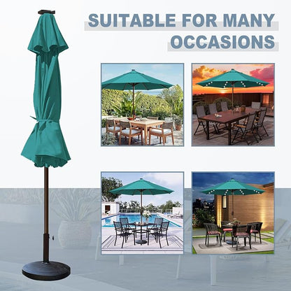 EliteShade USA 10-Year-Non-Fading 10ft Market Patio Umbrella, Commercial Grade Table Sun Umbrella with 80 Solar LED Lights, Crank Open, Windproof & UPF 50+ UV Protection for Garden, Deck, Pool, Backyard, No Tilt, Teal
