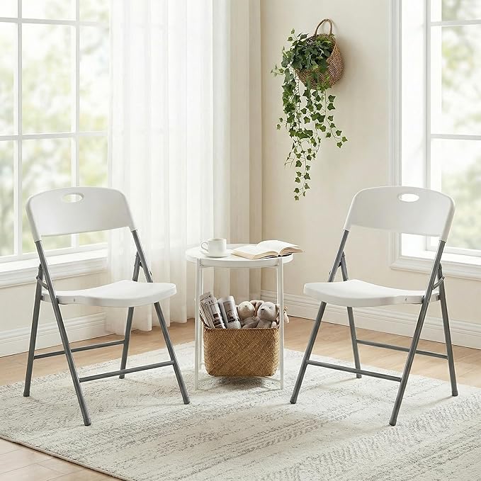DUMOS 2 Pack Folding Chairs Heavy Duty - Plastic Stackable Portable Dining Chairs Set, Wedding, Party, Patio, Garden, for Indoor Outdoor, for Home and Office, Conference, White