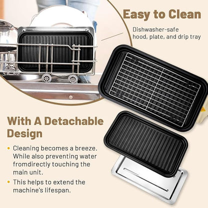 Pukomc Electric Indoor Grill,2 in 1 Indoor Grills for Kitchen | Grill Net & Non-Stick Cooking Removable Plate, Temperature Control, Dishwasher Safe, 1800W Large Smokeless