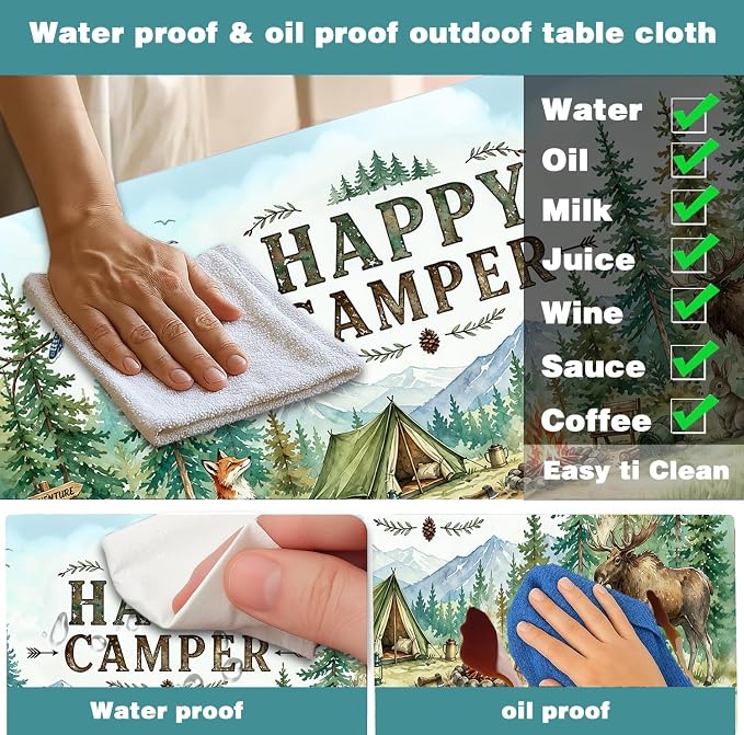 Picnic Table Cover with Bench Covers and Bag, Wildlife Animals Forest Mountain Waterproof Elastic Fitted Tablecloths for Rectangle Tables, Washable Tablecloth for Camping, Outdoor, 3 Pcs, 30x72 Inch