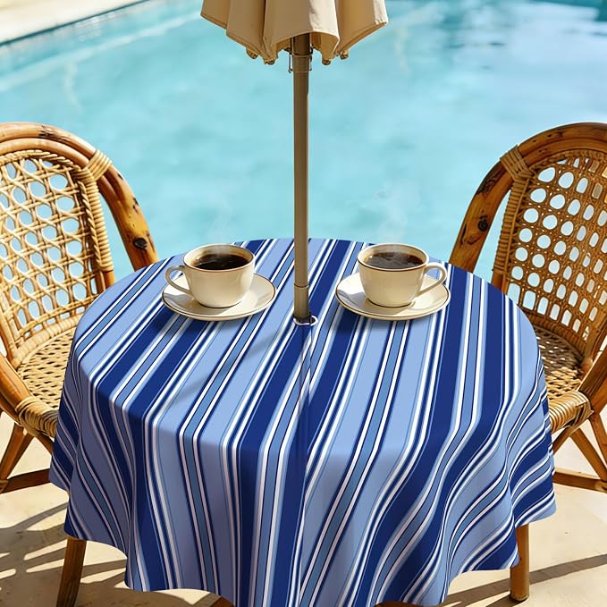 Outdoor Tablecloth with Umbrella Hole Elegant Zipper Patio Table Cloth for Outdoor Patio Garden Yard Decor
