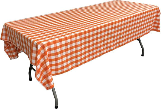 LA Linen Polyester Gingham Checkered 60 by 108-Inch Rectangular Tablecloth, White and Orange