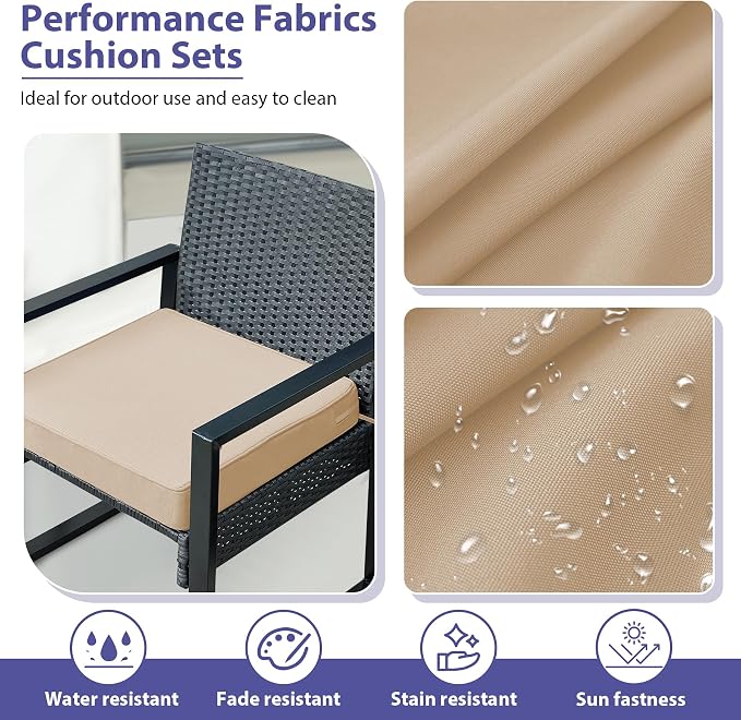 IPYNBAP Outdoor Chair Cushions Set of 4 -Waterproof Outdoor Seat Cushions for Patio Furniture, Patio Chair Cushion with Handle and Ties, Out Door Chair Pads,18.5x16x3-Square, Beige