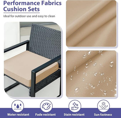 IPYNBAP Outdoor Chair Cushions Set of 4 -Waterproof Outdoor Seat Cushions for Patio Furniture, Patio Chair Cushion with Handle and Ties, Out Door Chair Pads,18.5x16x3-Square, Beige