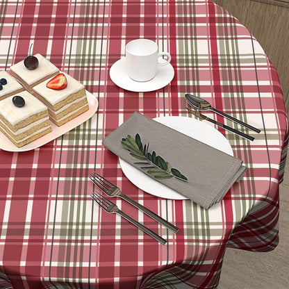 Sweetshow Xmas Checkered Table Cloth Round 70 Inch Polyester Table Cover | Red Green Buffalo Plaid Table Cloth Round Winter Xmas Tablecloth Washable Stain and Wrinkle Table Cover for Dining Picnic