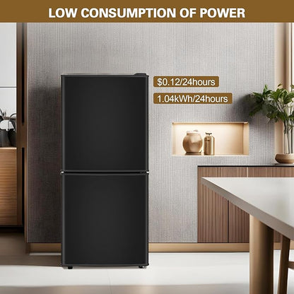 Dorm Size Fridge with Freezer 4.3 Cu. Ft., 2-Door Small Refrigerator with Bottom Freezer, 7-Level Thermostat Control, Low Noise Mini Fridge for Apartment, Office, Kitchen, Black