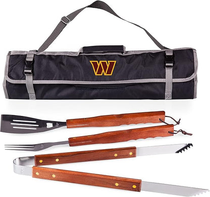 Picnic TIME NFL 3-Piece BBQ Tote & Grill Accessories Set, Outdoor Gril Set with Case, BBQ Spatula, BBQ Fork, and BBQ Tongs, (Black with Gray Accents)