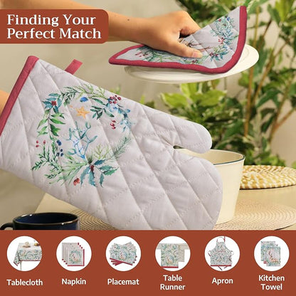 Maison d' Hermine Pot Holders 100% Cotton Potholders (8" x 8", Pack of 2) | Heat Resistant Hot Pads with Loop BBQ Cooking Baking Hotel Kitchen Handling Hot Pans Thanksgiving Christmas - Holly Time