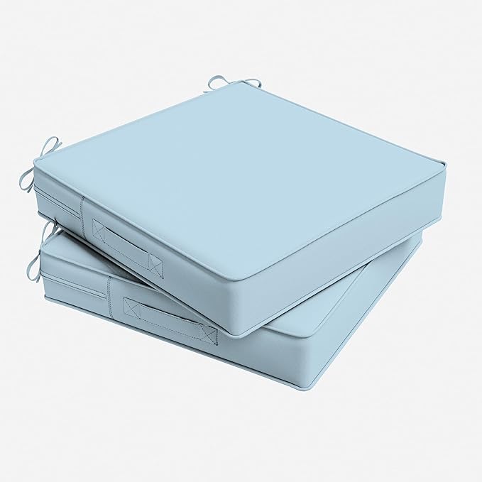 Outdoor Chair Cushion 22 x 22 x 4 Inches Patio Furniture Outdoor Waterproof Seat Cushion, Patio Chair Cushion with Handles and Ties, Square Dining Chair Cushion Set of 2, Sky Blue