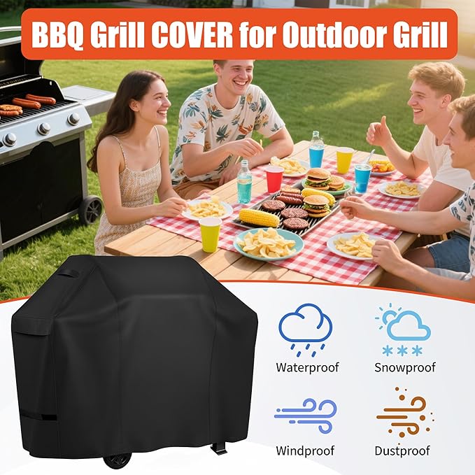 iCOVER Grill Cover 58 inch, BBQ Grill Cover for Outdoor Grill, 600D Heavy Duty Waterproof BBQ Cover, Anti-UV and Rip-Proof Barbecue Cover, Gas Grill Cover for Weber, Char-Broil, Nexgrill, etc