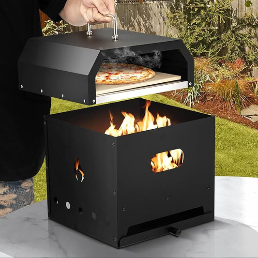 ORALNER Pizza Oven Outdoor, 4-in-1 Wood Fired Pizza Oven and Grill Combo W/ 12" Pizza Stone, Pizza Peel, Water-Proof Cover & Grill Grate, Portable Fire Pit Backyard Pizza Maker for Party, Camping